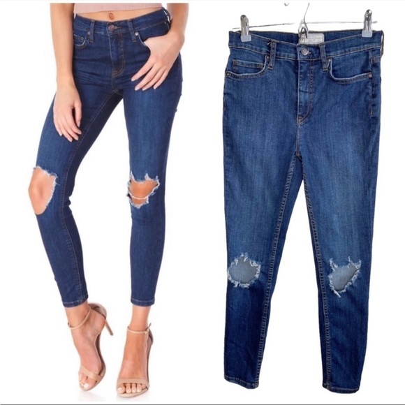 FREE PEOPLE Busted Knee Skinny Jeans size 28 - Picture 1 of 9